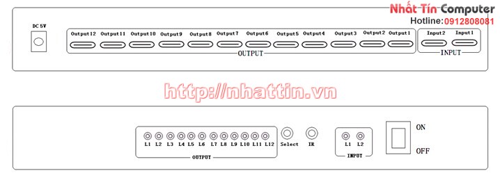 Bộ chia cổng hdmi 2 vào 12 ra HDMI Splitter 3D có điều khiển từ xa