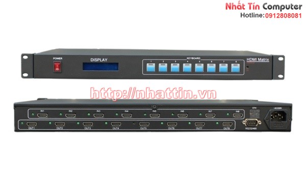 Bộ chuyển đổi Matrix HDMI 4 vào 8 ra chuẩn 1080P rack 1U có điều khiển từ xa