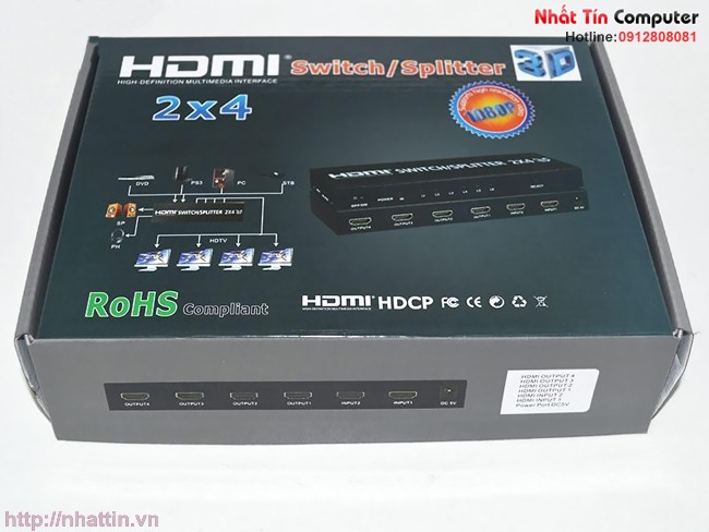 Bộ chia cổng HDMI 2 ra 4 full HD 1080p . Hỗ trợ 3D chính hãng B-GO