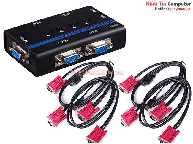 KVM Switch 4Port Auto USB+VGA. Chuyển mạch tự động 4 CPU ra 1 màn hình MT-462KL