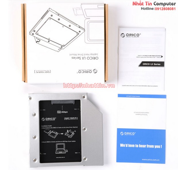 Caddy Bay Orico L127SS khay gắn ổ cứng qua ổ CD laptop.
