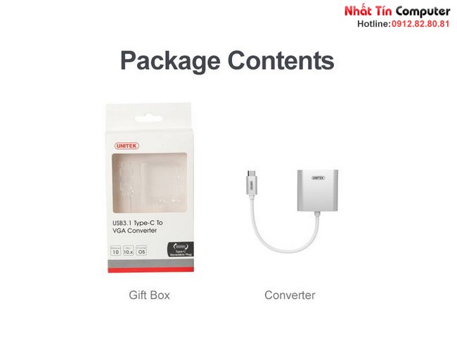 Cáp tín hiệu USB 3.1 Type C sang VGA Adapter Unitek Y-6308 chính hãng