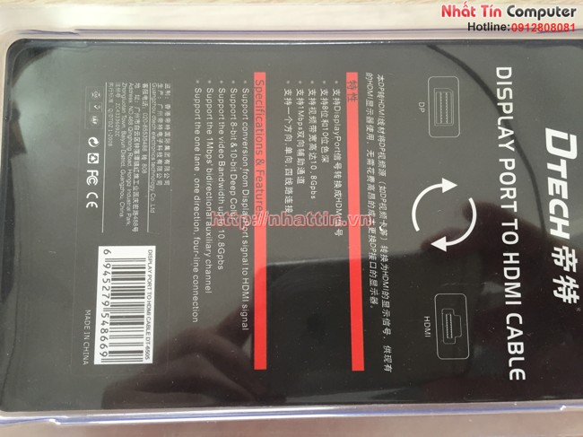 Cáp chuyển đổi displayport to hdmi chính hãng DTECH DT-6505