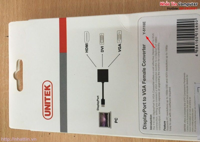cap-chuyen-doi-displayport-sang-vga-unitek-y-5118e