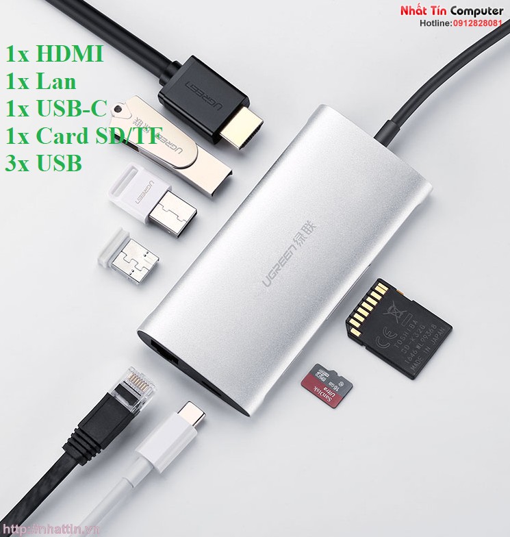 thiet-bi-mo-rong-usb-type-c-sang-hdmi-ethernet-hub-usb-3-0-card-sd-tf-ugreen-50516