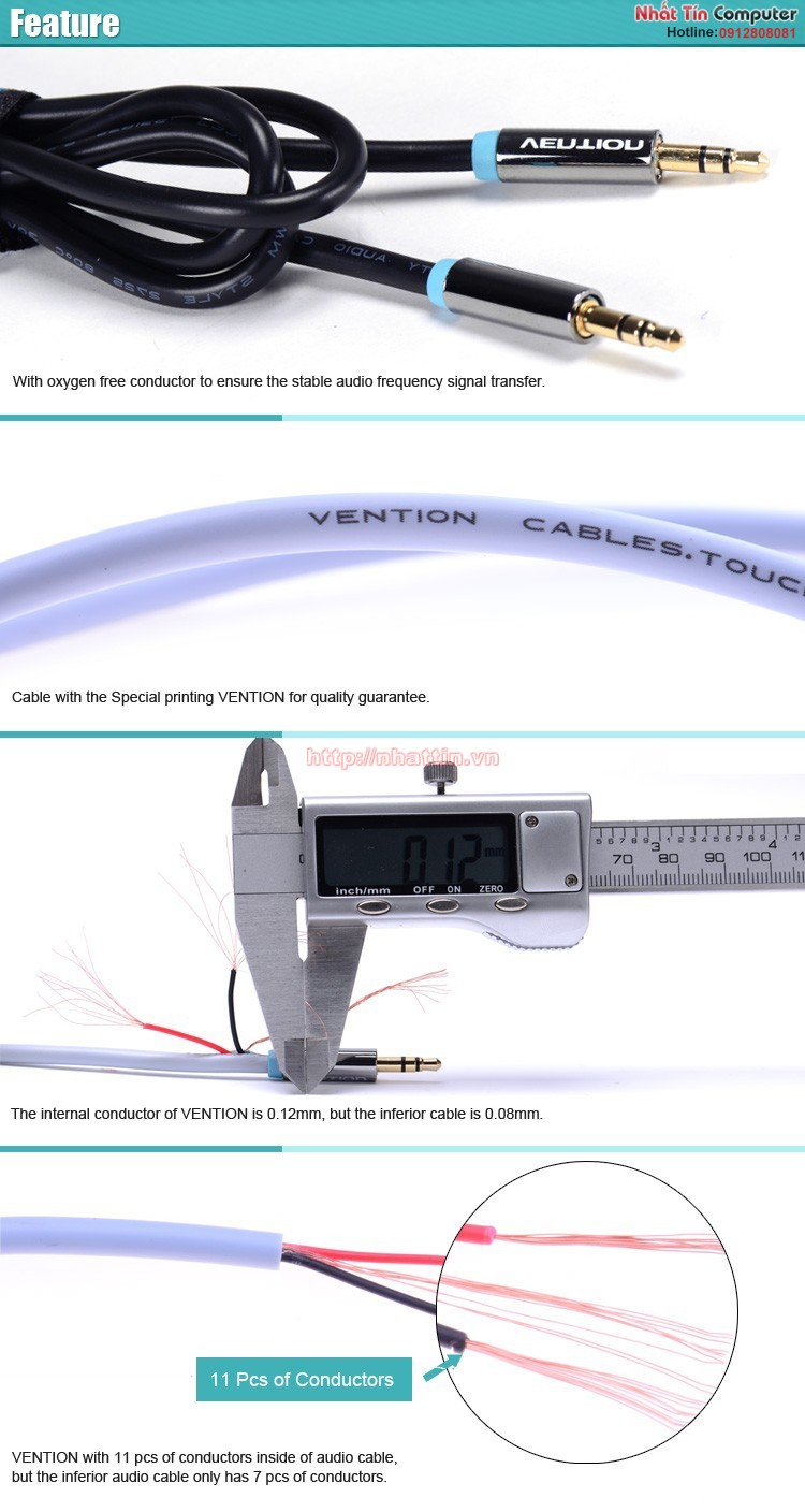 Cáp kết nối điện thoại với cổng aux trên xe ô tô Vention 2 đầu 3,5mm dài 1m