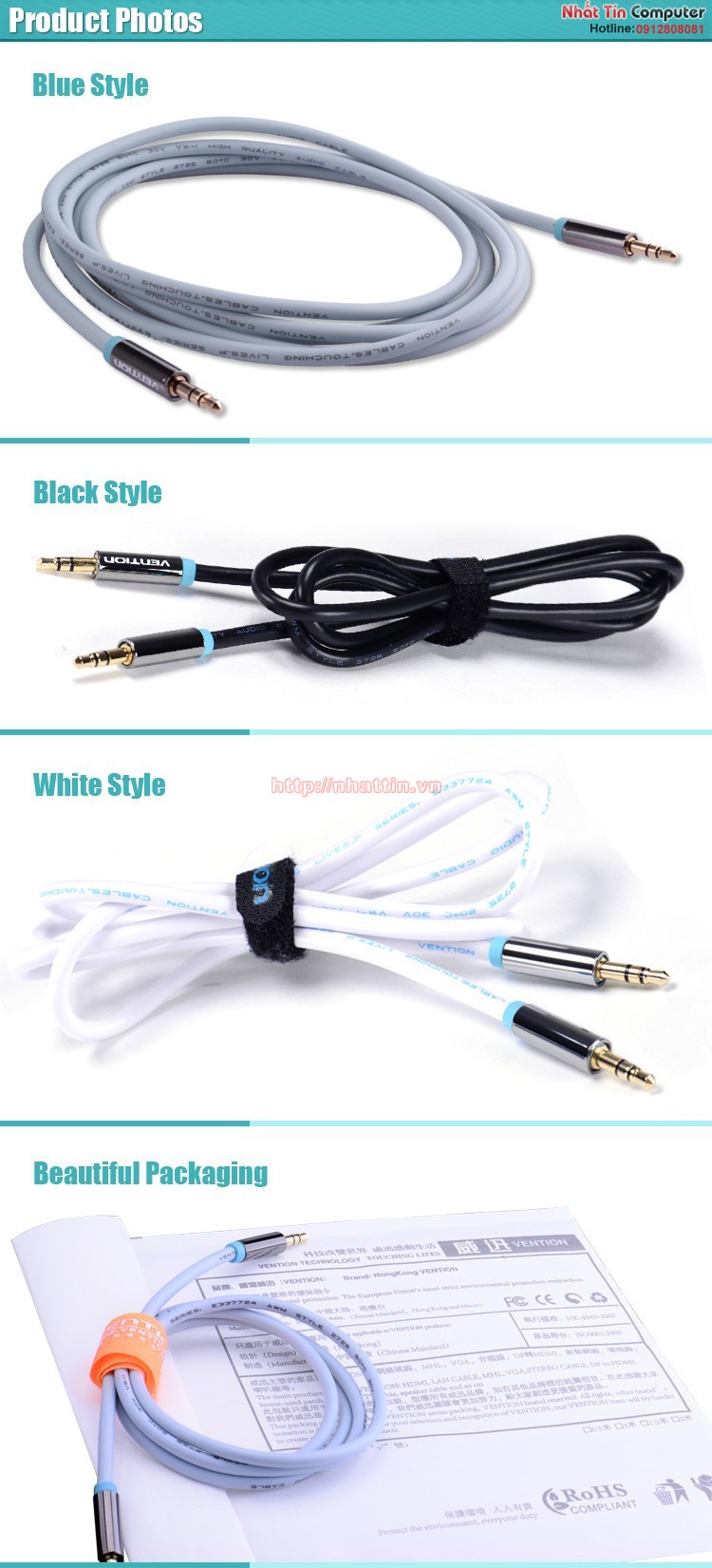 Cáp kết nối điện thoại với cổng aux trên xe ô tô Vention 2 đầu 3,5mm dài 1m
