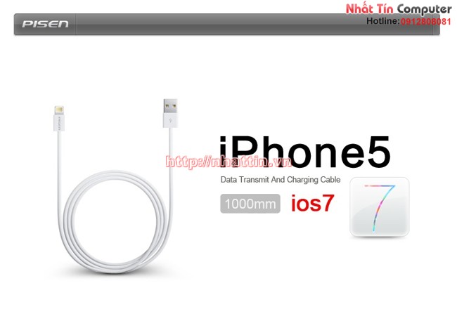 Cáp sạc Lightning for iPhone 5/6 (100cm) Chính hãng Pisen