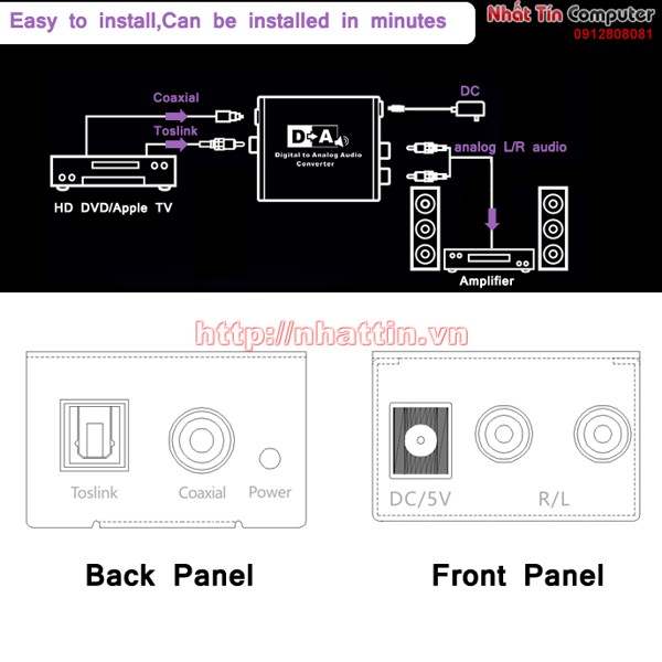 Bộ converter optical,Coaxial cáp quang sang AV,RCA SmartLink