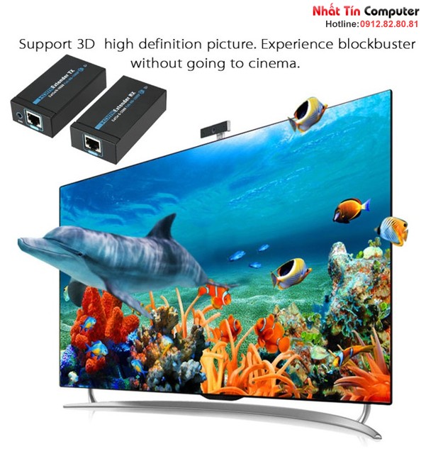 Bộ khuếch đại tín hiệu HDMI 60m.Thiết bị kéo dài cáp HDMI qua đường dây mạng, hỗ trợ full HD1080p