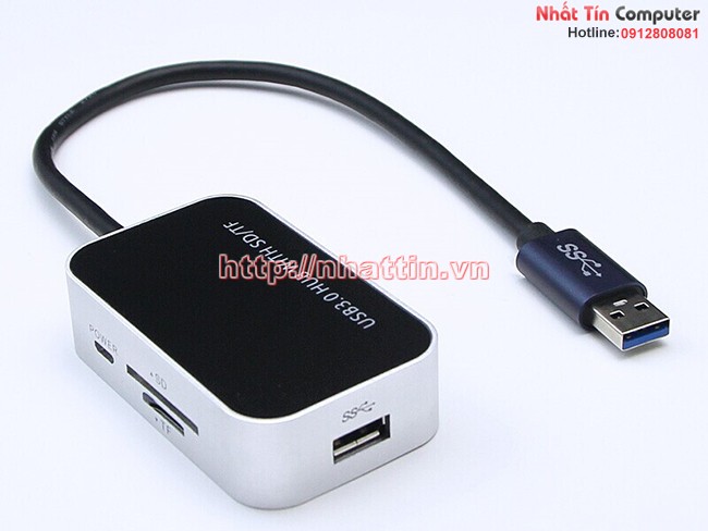 Hub USB 3.0 3 cổng, có khe cắm thẻ nhớ SD, MicroSD CB03