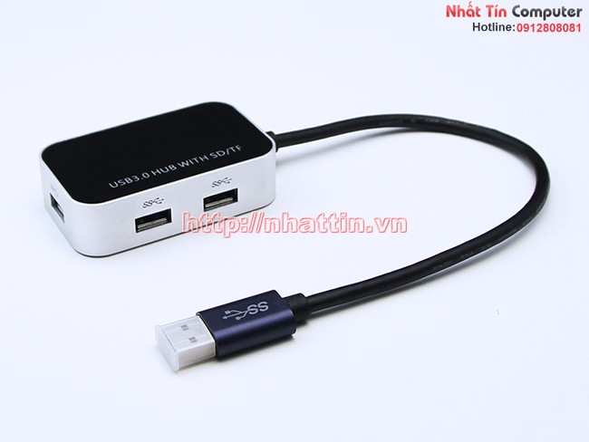 Hub USB 3.0 3 cổng, có khe cắm thẻ nhớ SD, MicroSD CB03