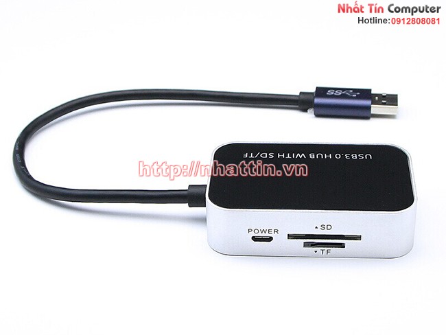 Hub USB 3.0 3 cổng, có khe cắm thẻ nhớ SD, MicroSD CB03
