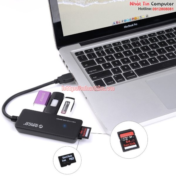 Bộ chia 4 cổng USB 3.0 kèm đọc thẻ nhớ SD và TF ORICO (H3TS-U3-BK) Chính hãng