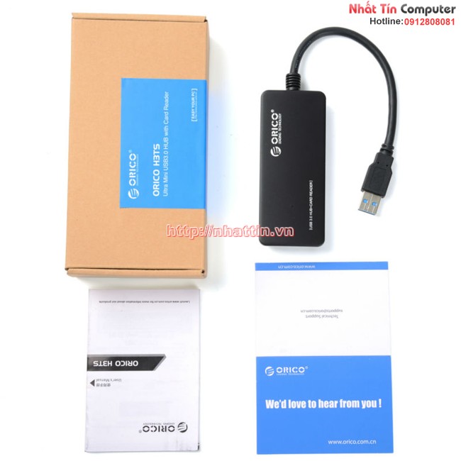 Bộ chia 4 cổng USB 3.0 kèm đọc thẻ nhớ SD và TF ORICO (H3TS-U3-BK) Chính hãng