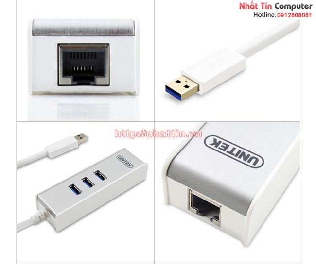 Unitek Y-3051 HUB USB3.0 + RJ45 Gigabit Chính hãng