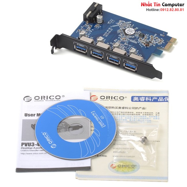 Card chuyển đổi PCI-Express 4 Port USB 3.0 cho máy tính bàn ORICO PVU3-4P, 4 Port USB 3.0 ext
