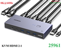 Bộ chuyển KVM 2 cổng HDMI 2.1 độ phân giải 8K@60Hz Ugreen 25961 cao cấp (2 PC dùng 1 màn hình)