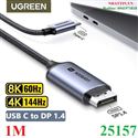 Cáp USB Type-C Thunderbolt ra Displayport 1.4 dài 1M hỗ trợ độ phân giải 8K@60Hz Ugreen 25157 cao cấp