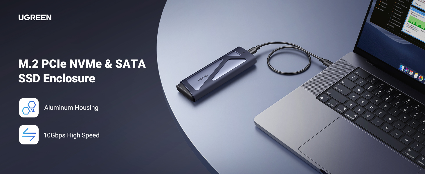 Box ổ cứng SSD M.2 NVMe & M.2 Sata NGFF tốc độ 10Gbps Ugreen 15813 cao cấp (Max 8TB)