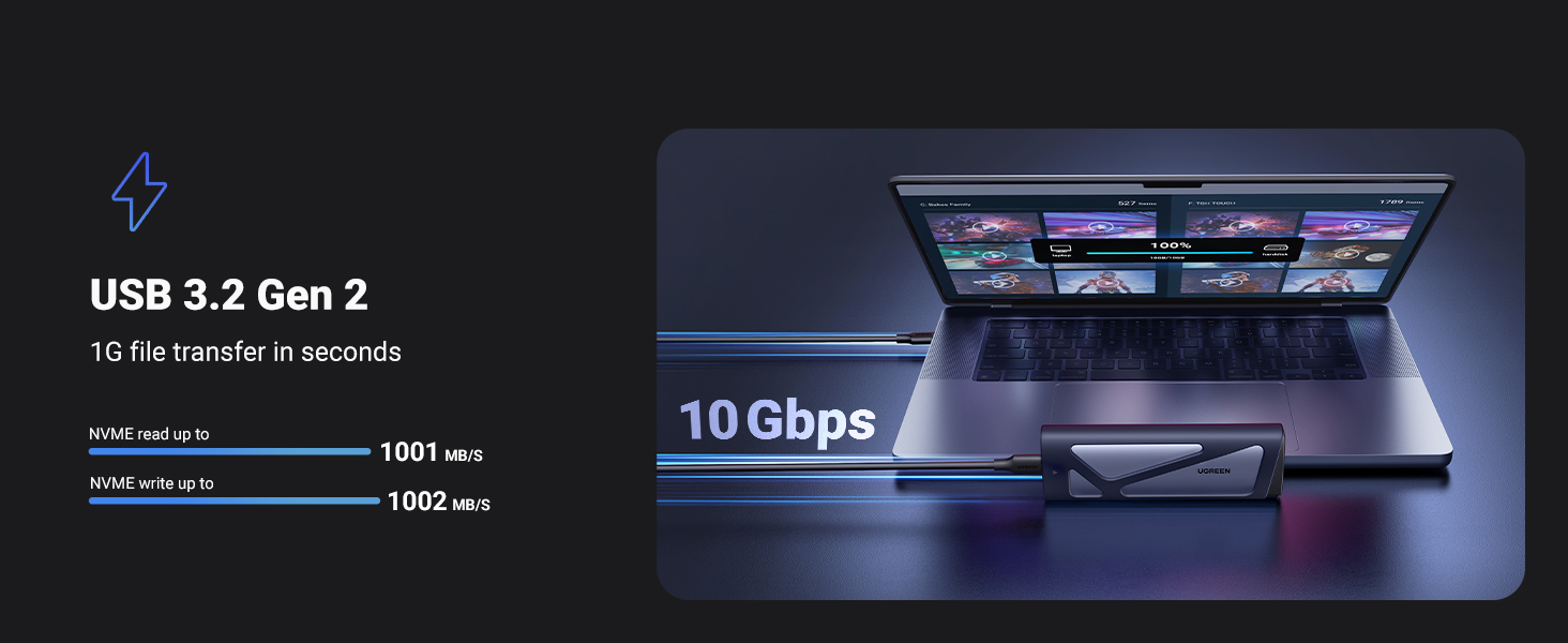 Box ổ cứng SSD M.2 NVMe & M.2 Sata NGFF tốc độ 10Gbps Ugreen 15813 cao cấp (Max 8TB)