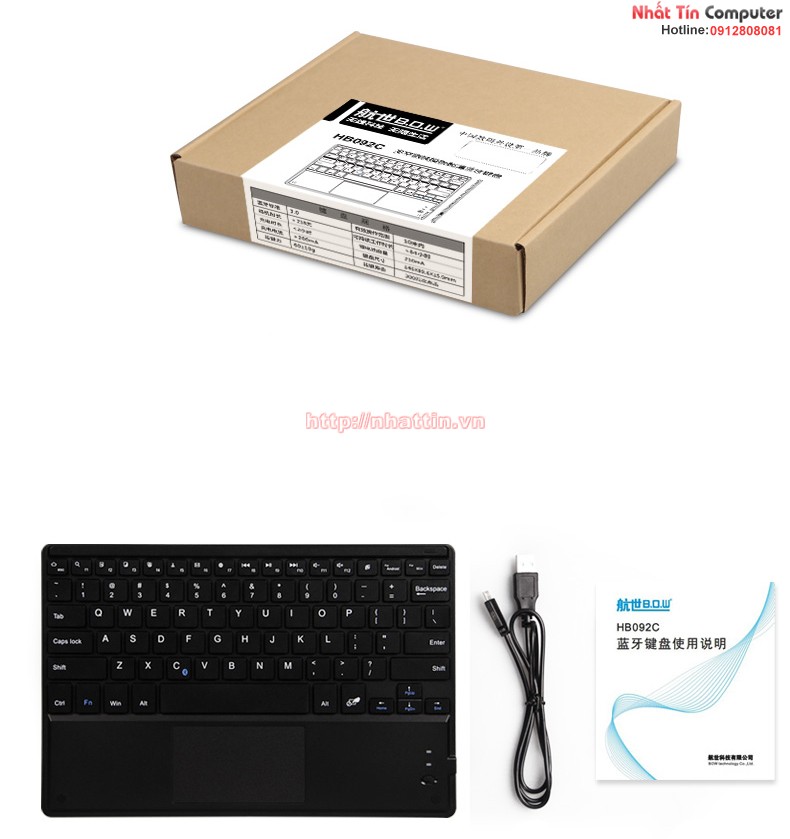 Bàn phím kèm chuột Bluetooth 4.0 đa năng B.O.W HB092C