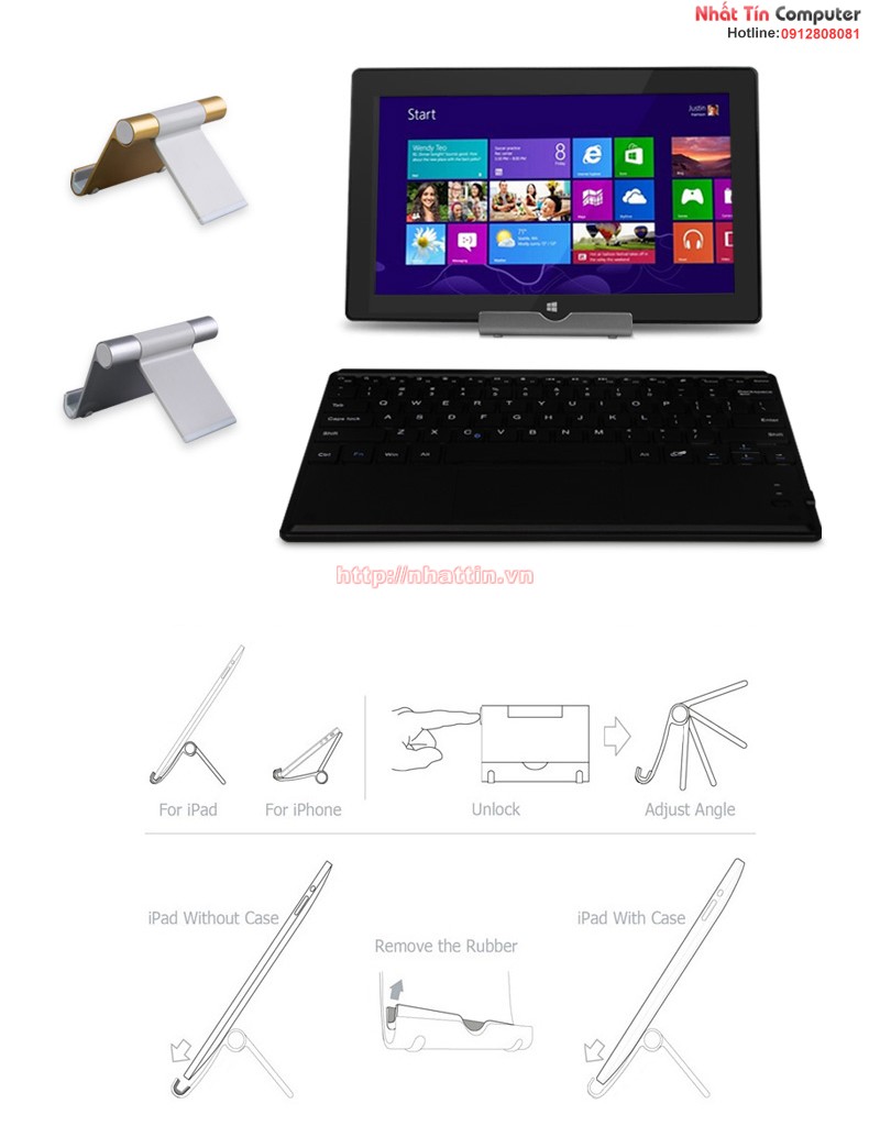 Bàn phím kèm chuột Bluetooth 4.0 đa năng B.O.W HB092C