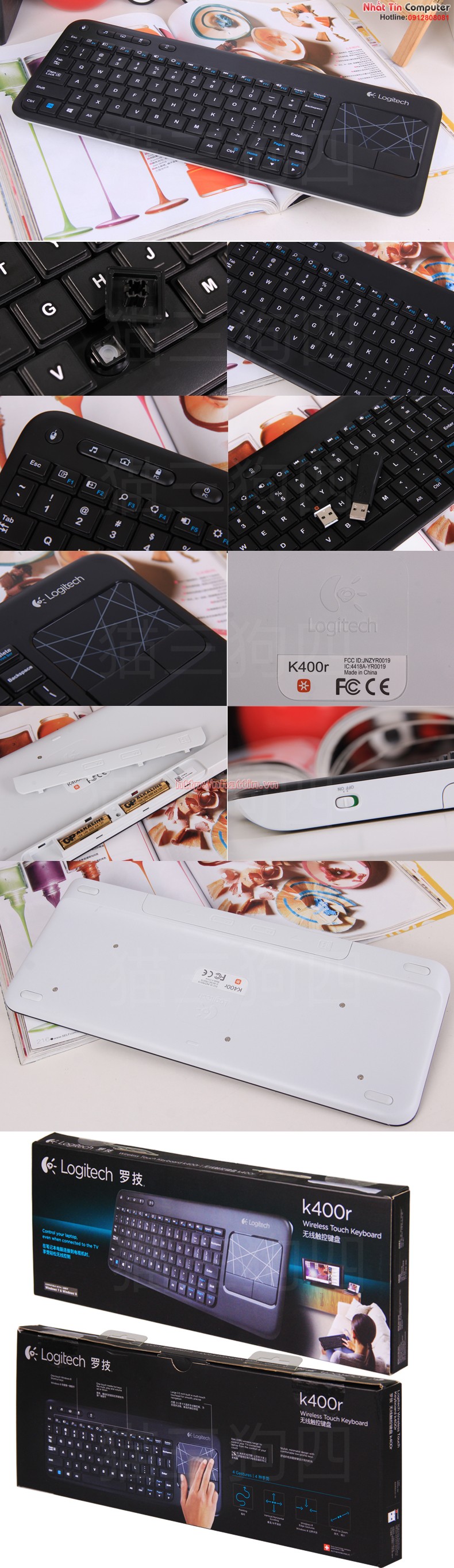 Bàn phím không dây tích hợp chuột cảm ứng Logitech K400r chính hãng dùng cho Smart Tivi