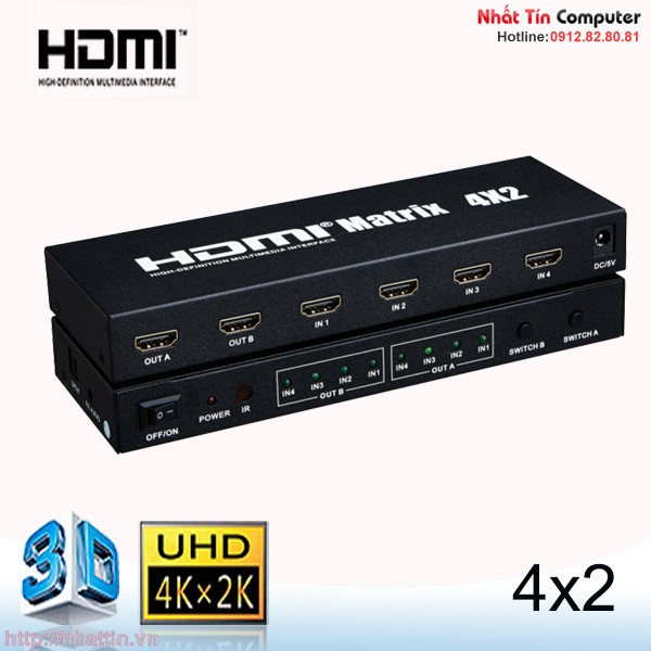 Bộ chuyển mạch HDMI ma trận 4x2 hỗ trợ 1.4b, 3D, 4Kx2K HDMX4x2 Chính hãng OMEGA