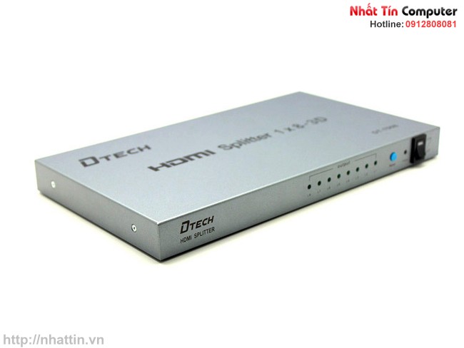 Bộ Chia Cổng HDMI 1 ra 8 - MULTY HDMI 8.1 DTECH (DT-7008) + Cáp HDMI 1,5m