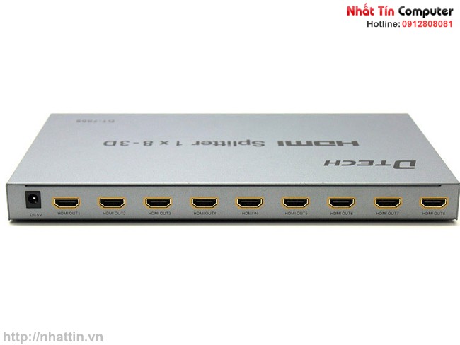 Bộ Chia Cổng HDMI 1 ra 8 - MULTY HDMI 8.1 DTECH (DT-7008) + Cáp HDMI 1,5m