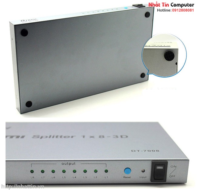 Bộ Chia Cổng HDMI 1 ra 8 - MULTY HDMI 8.1 DTECH (DT-7008) + Cáp HDMI 1,5m