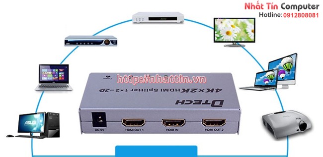 Bộ chia HDMI 2 cổng DTECH DT-7142 - Trình chiếu 4K sắc nét nhất