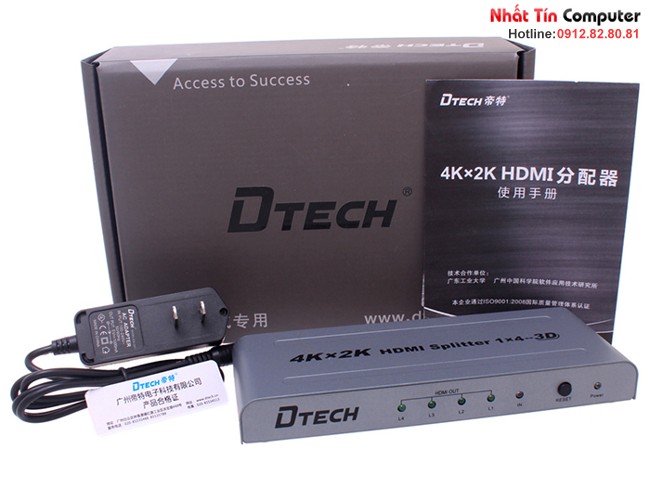 Bộ chia HDMI 1 ra 4 hỗ trợ 4K-2K chính hãng DTECH DT-7144