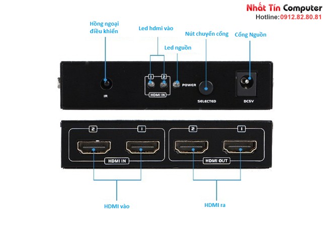 Bộ chia HDMI 2 vào 2 ra có điều khiển MT-Viki MT-HD2-2 chính hãng