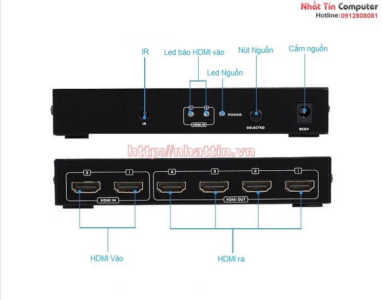 Bộ chia HDMI 2 cổng vào 4 cổng ra có điều khiển MT-HD2-4 - VIKI chính hãng