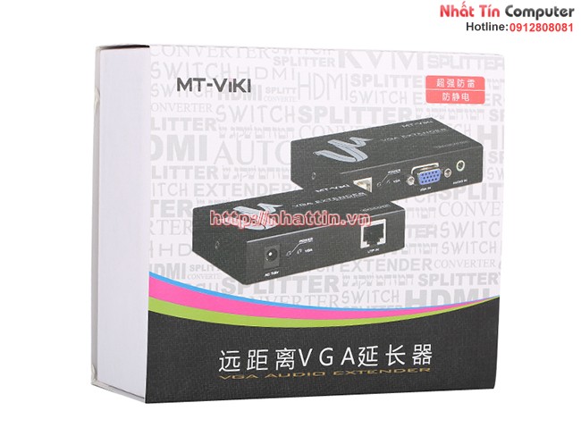 Nối dài cáp VGA và Audio 100m qua đường dây mạng VGA Extender MT-100T