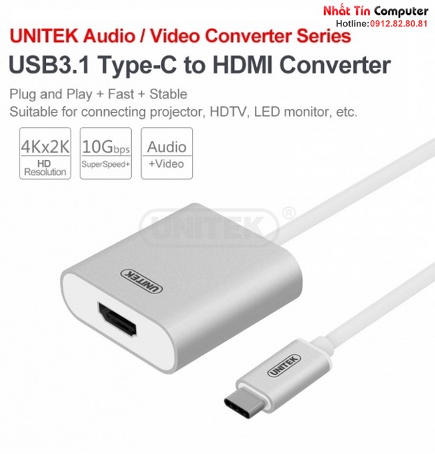 Cáp tín hiệu USB 3.1 Type C sang HDMI Adapter Unitek Y-6309 chính hãng
