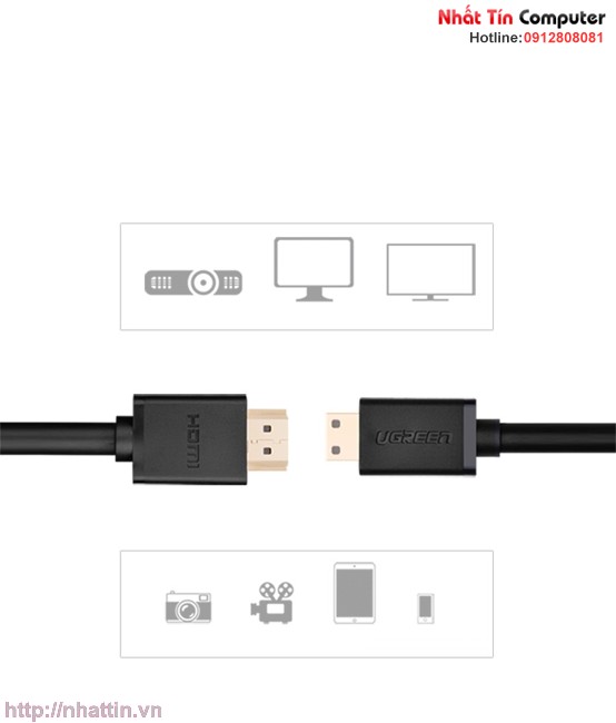 Cáp Mini HDMI to HDMI dài 2M hỗ trợ độ phân giải 4K chính hãng Ugreen UG-10117