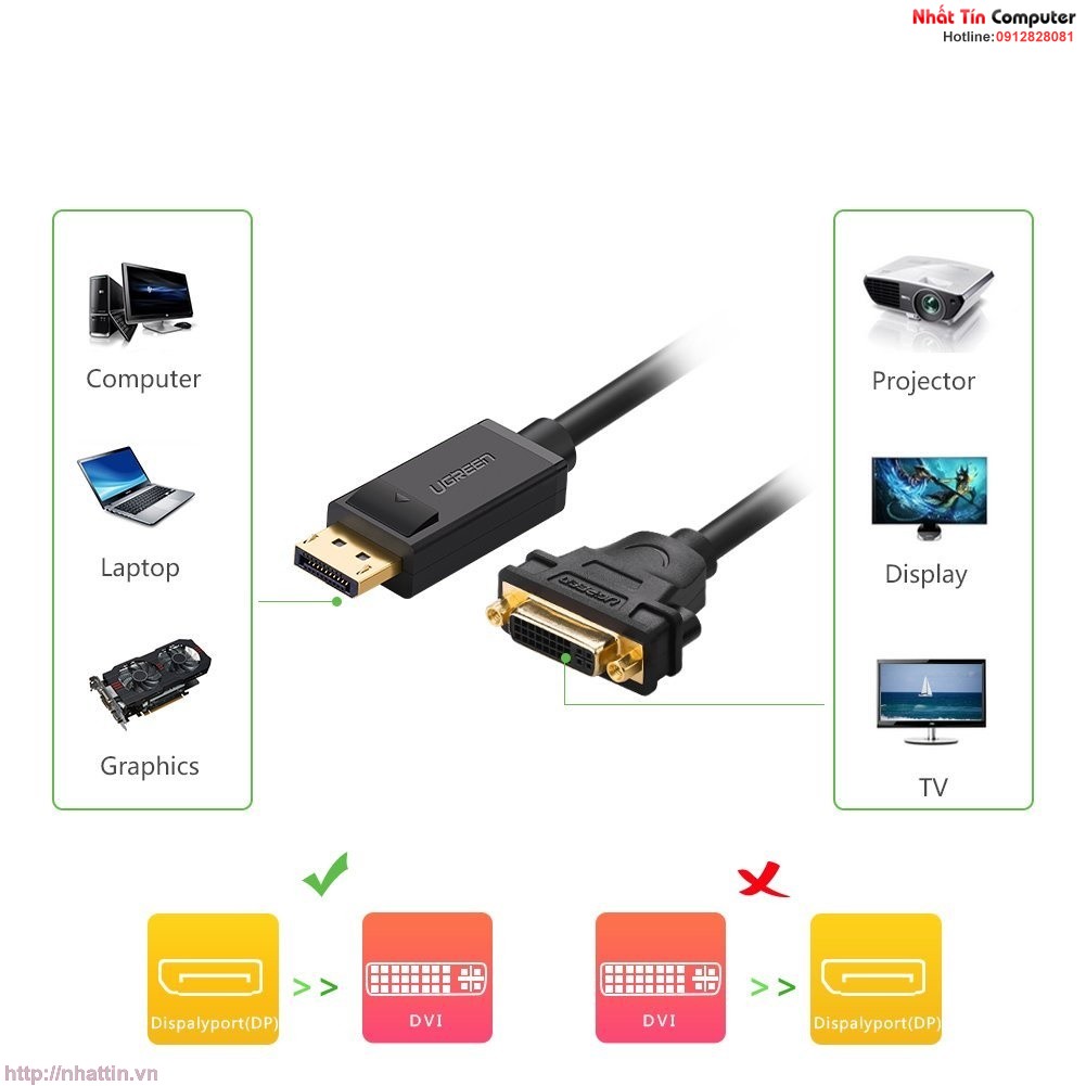 cap-chuyen-doi-displayport-to-dvi-am-chinh-hang-ugreen-ug-20405