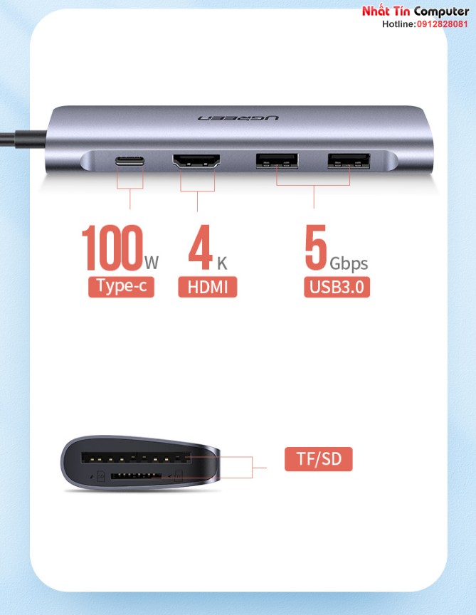 thiet-bi-mo-rong-usb-type-c-to-hdmi-hub-usb-3-0-sd-tf-ho-tro-sac-cong-usb-c-chinh-hang-ugreen-70411