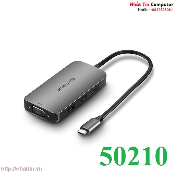 thiet-bi-mo-rong-usb-type-c-to-vga-hub-usb-3-0-ho-tro-sac-cong-usb-c-chinh-hang-ugreen-50210