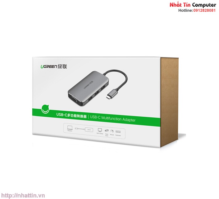 thiet-bi-mo-rong-usb-type-c-to-vga-hub-usb-3-0-ho-tro-sac-cong-usb-c-chinh-hang-ugreen-50210