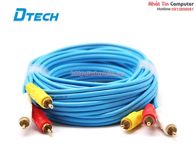 Dây loa AV 3-3 dài 3m Dtech DT-6206. Đầu mạ vàng 24K Chính hãng