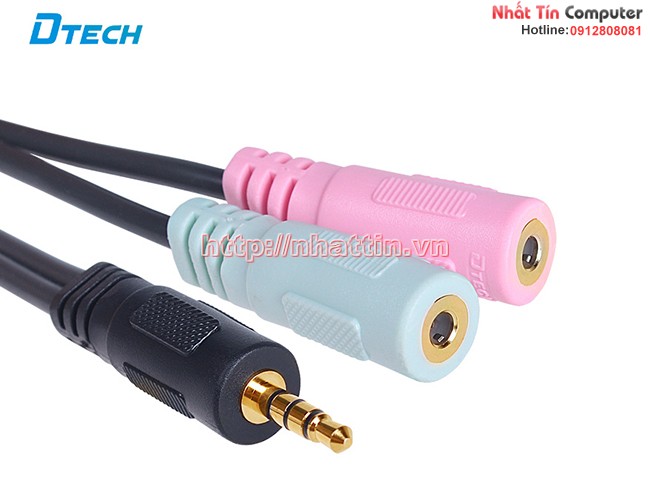 Cáp chia Audio 3.5mm ra một cổng Mic và một cổng ra Loa Dtech DT-6237. Hàng chính hãng