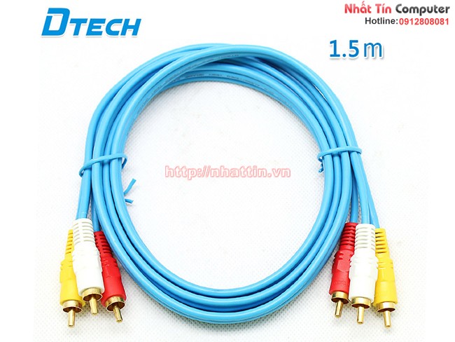 Dây loa AV 3-3 dài 1,5m Dtech DT-6205. Đầu mạ vàng 24K Chính hãng