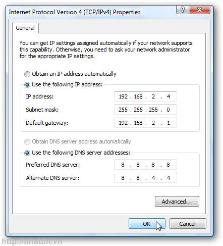 Hướng dẩn thiết lập IP tĩnh trên Windows 7 , Vista, Xp