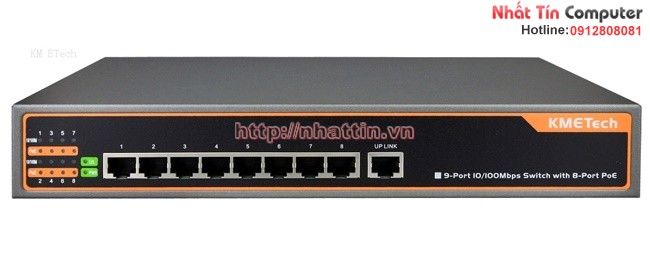 Switch PoE 9 Port 10/100Mbps với 8 Port POE KMETech PSE908F công suất 96W