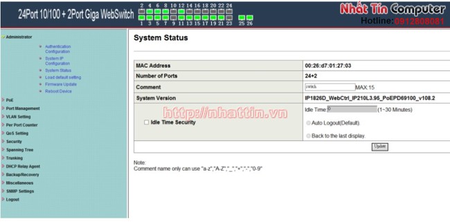 Smart Switch PoE 24 Port 10/100Mbps + 2Port Gigabit+ 2 Port SFP, công suất 250W KMETech WSP2624GSL