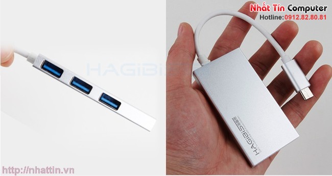 Hub USB 3.0 kèm cổng sạc điện Type-c chính hãng Hagibis cho Macbook air 12 inch Apple